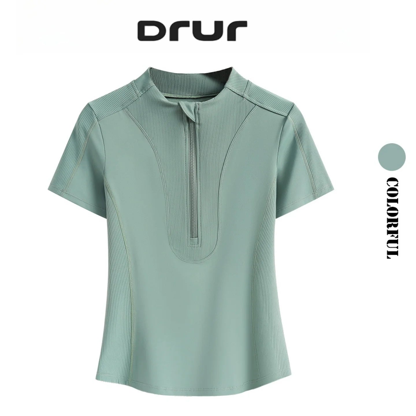 DRUR Yoga Tops Women Short Sleeve Half-Zipper Sports