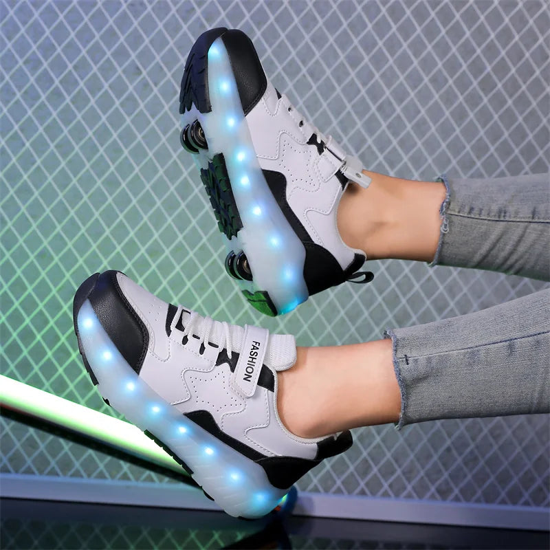 Kids' USB-Charging LED Light-Up Roller Shoes