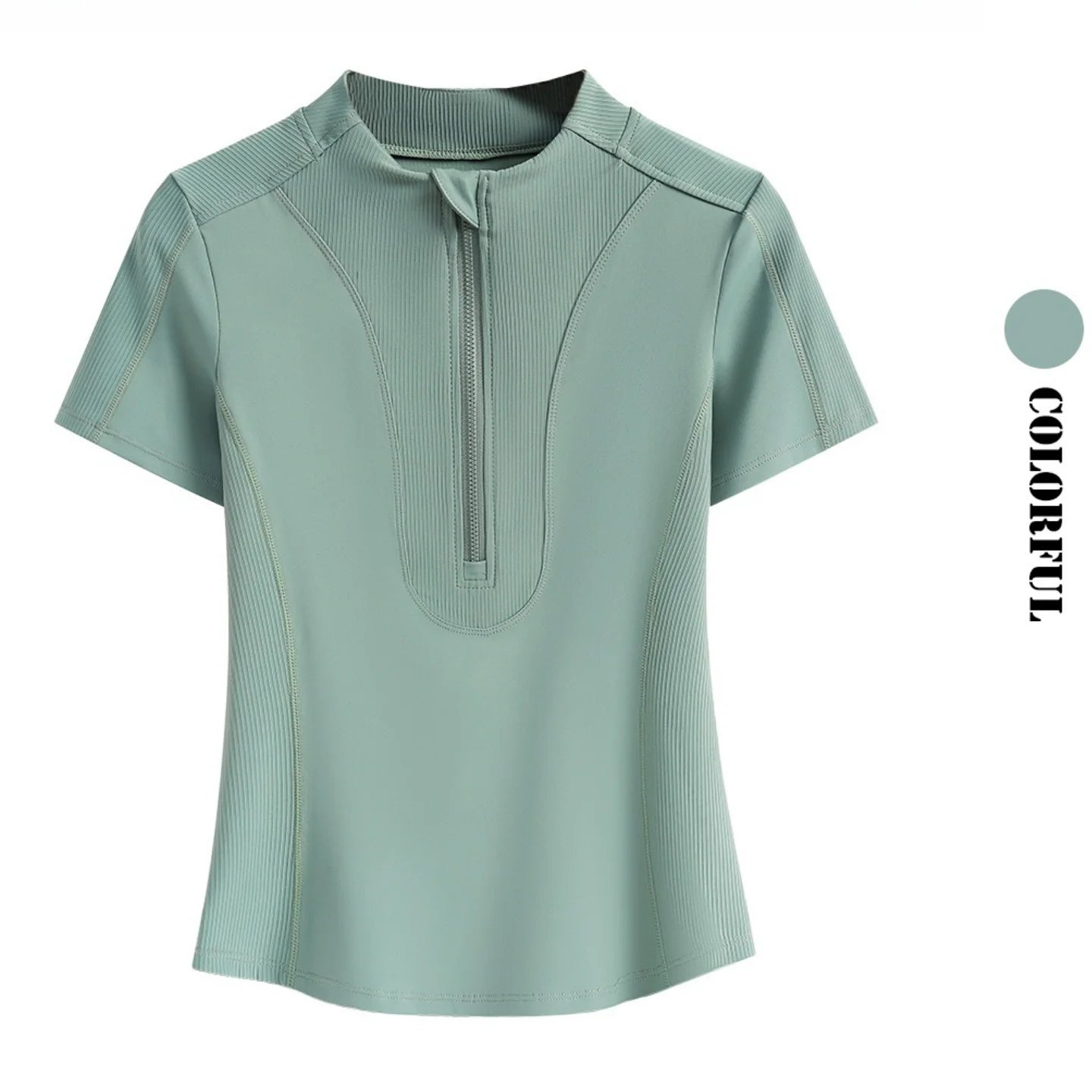 DRUR Yoga Tops Women Short Sleeve Half-Zipper Sports