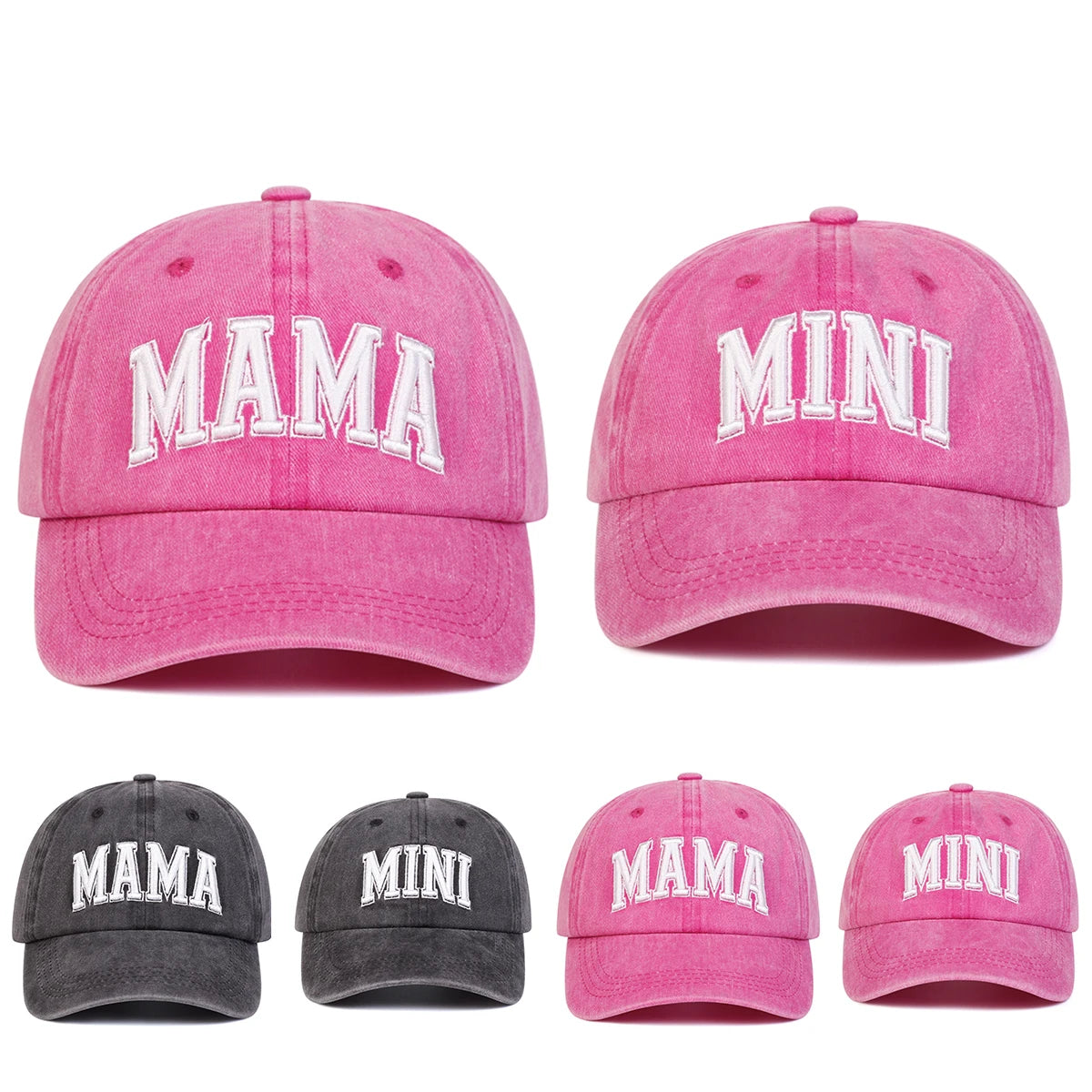 Unisex Parent Child 3D MAMA/MINI Embroidery Wash Baseball