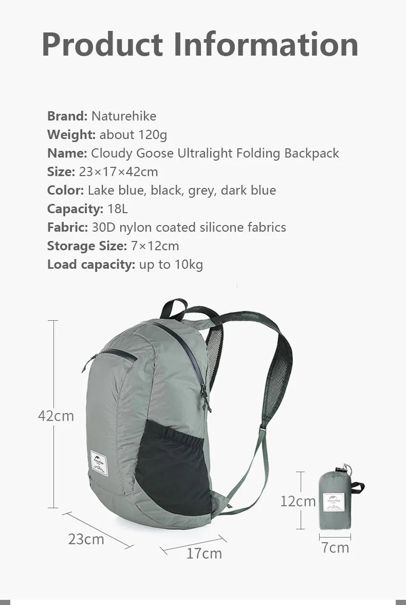 Naturehike Cloudy Goose 18L 22L Silicone Folding Backpack