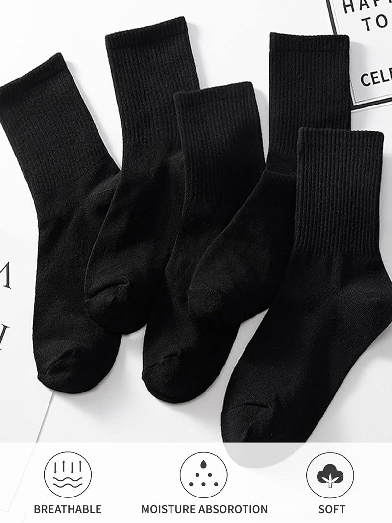 5 Pairs Men Crew Socks Black White Middle