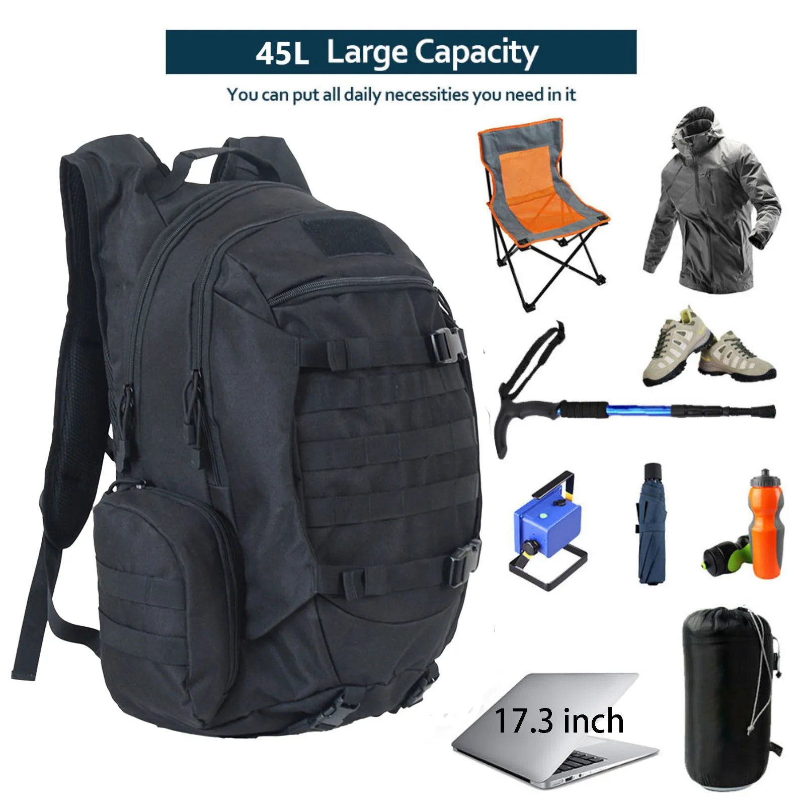 45L Waterproof Fishing Hunting Backpack Outdoor Rucksacks Tactical