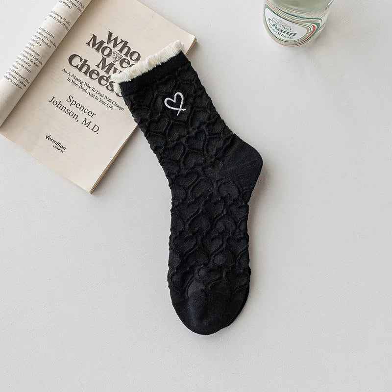 Women's Retro Embroidered Heart or Flower Socks