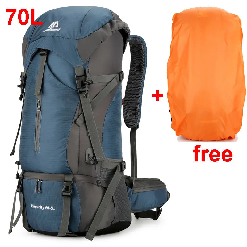 70L Nylon Camping Backpack Travel Bag Rain Cover
