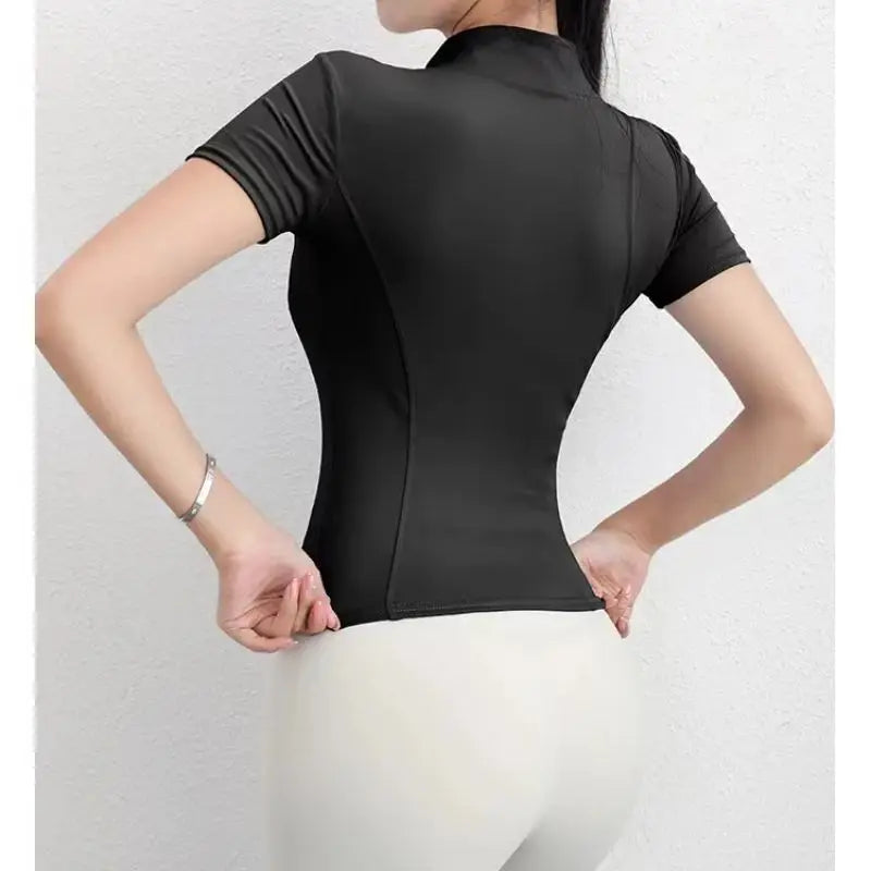 Sportswear Quick Drying Sexy Zipper Short Sleeve Women's