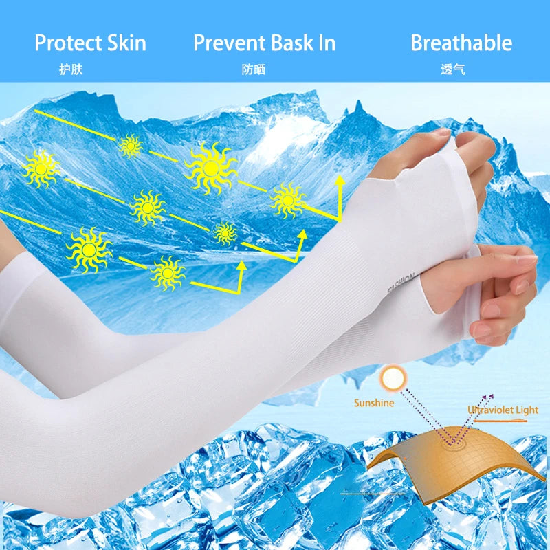 Anti-UV Arm Covers Men Women Cycling Fingerless Gloves