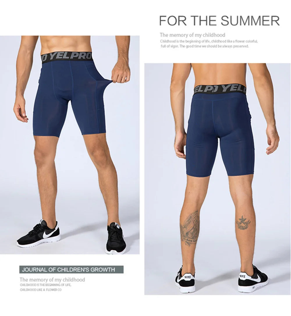 Sports Shorts Men Compression Running Shorts Pocket Quick