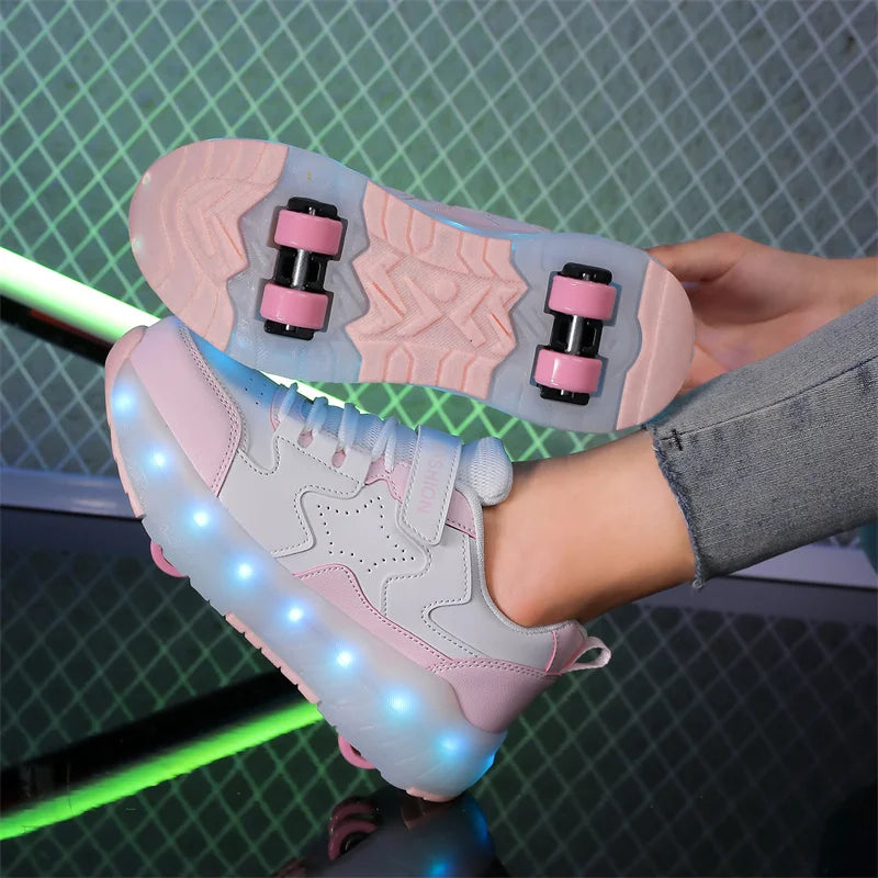 Kids' USB-Charging LED Light-Up Roller Shoes