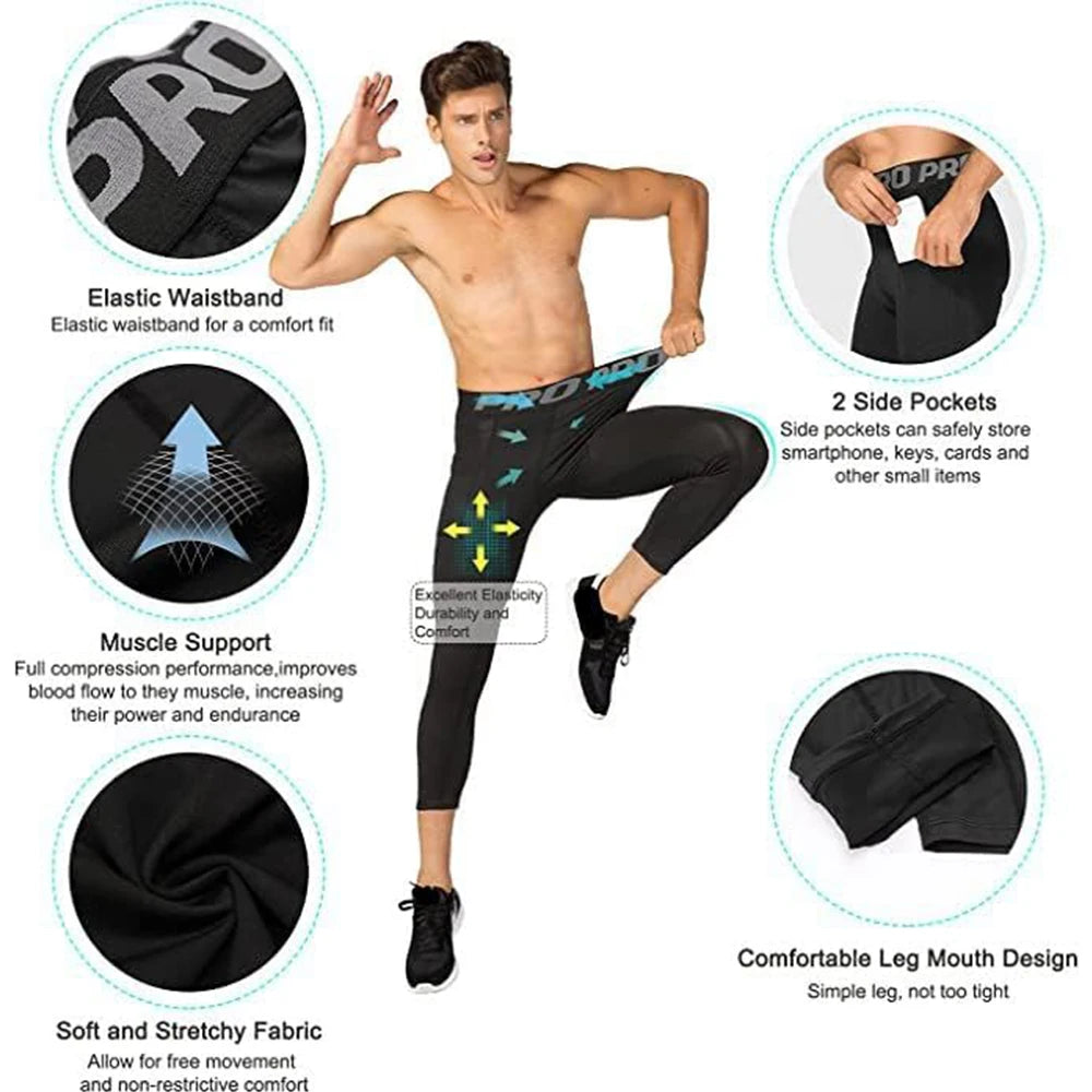 3/4 Compression Pants Men Quick Drying Gym Workout