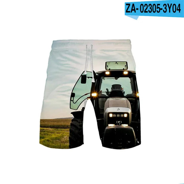 Children's Swimwear Shorts 3d Tractor Trucks Board Short
