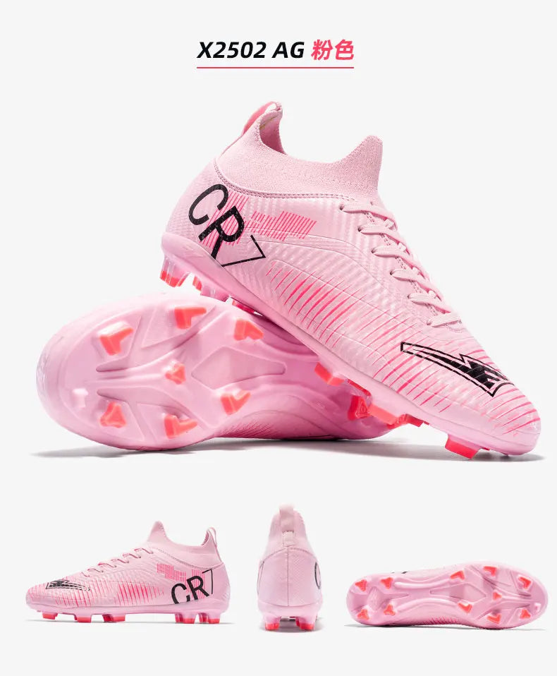 Unisex Soccer Shoes High-Tops Lace-Up Non-Slip Spikes Outdoor