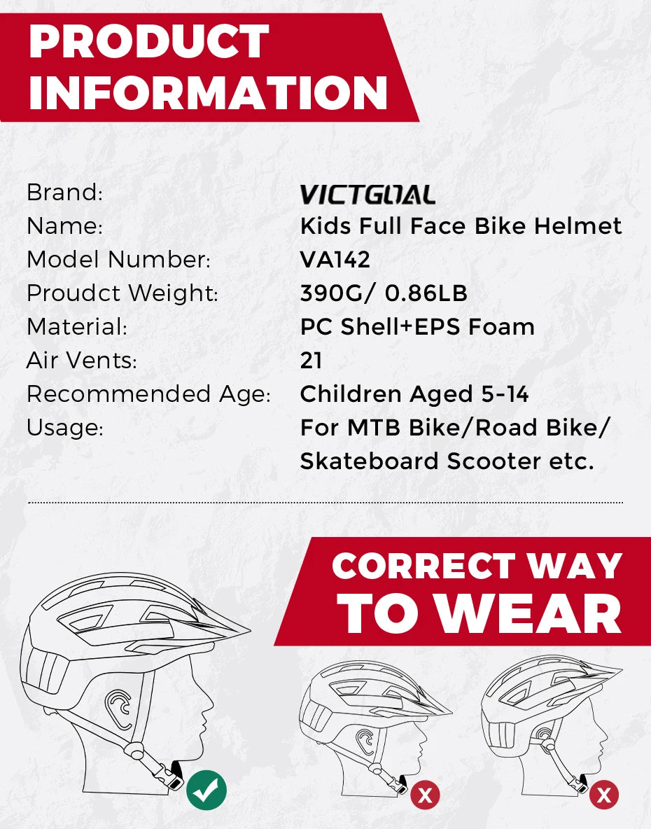 VICTGOAL Kids' Detachable Full-Face Bike Helmet