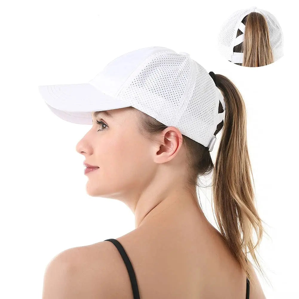 Quick Dry Ponytail Baseball Caps Women Criss Cross