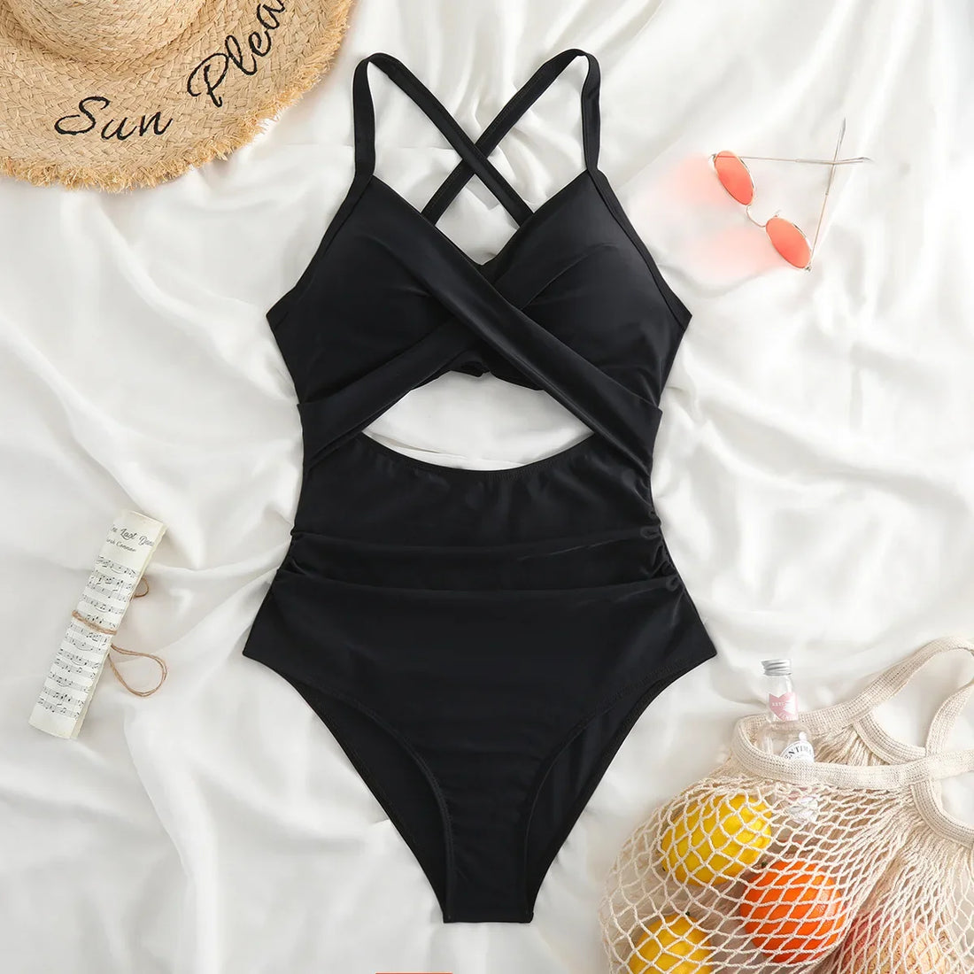 Sexy Hollow Cross Sling Swimwear Color Matching Backless