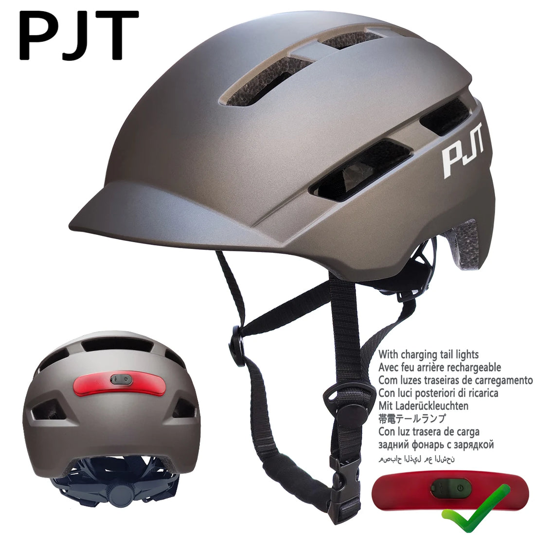 PJT In-Mould Bike Helmet with USB Rear Light