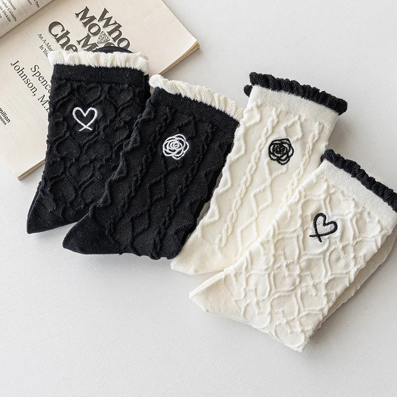 Women's Retro Embroidered Heart or Flower Socks, image 4 of 15