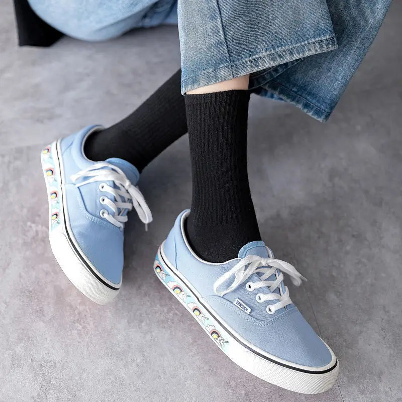 5 Pairs Men Crew Socks Black White Middle