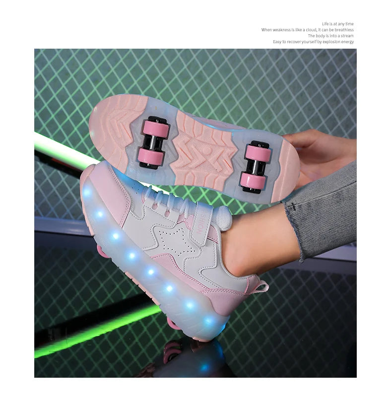 Kids' USB-Charging LED Light-Up Roller Shoes