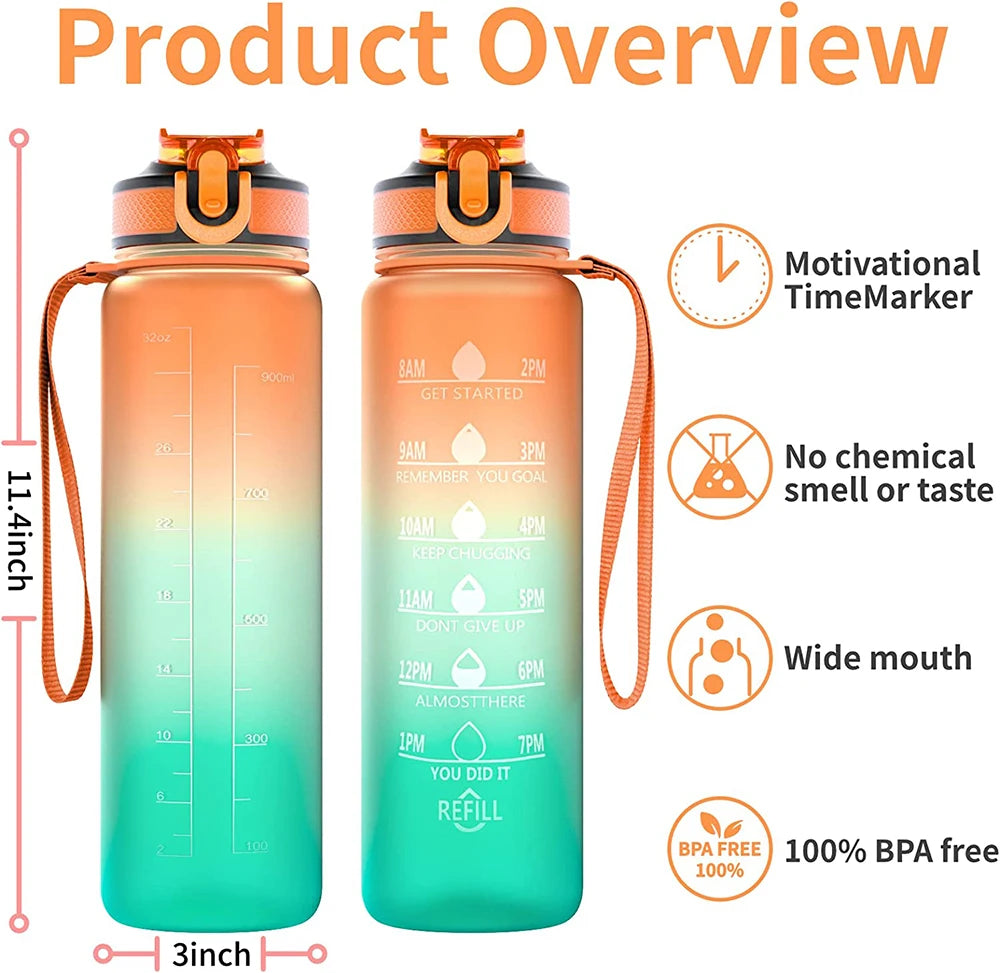 Motivational Sport Water Bottle, Leakproof Drinking Bottles, Outdoor