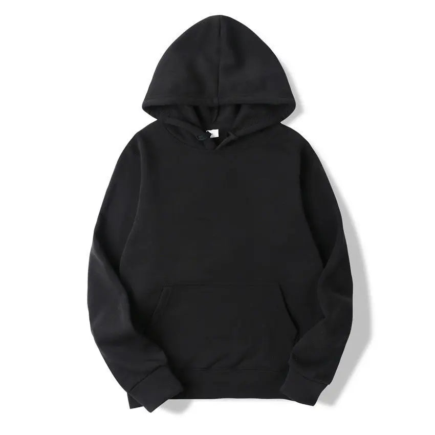 Men's Plain Fleece-Lined Pullover Hoodie