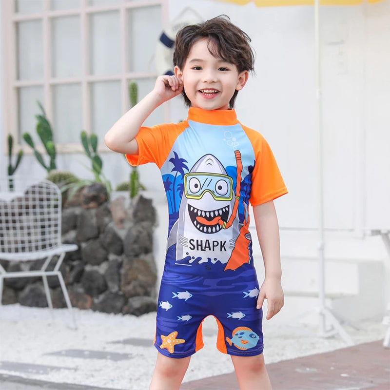 Baby Boy One-piece Swimsuit Short Sleeve Swimwear Kids