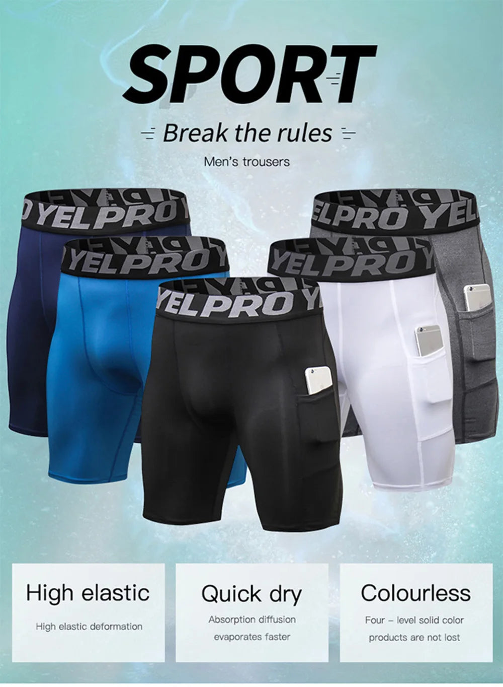 Sports Shorts Men Compression Running Shorts Pocket Quick