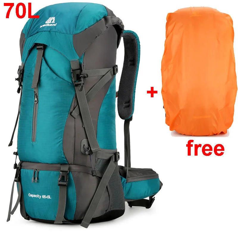 70L Nylon Camping Backpack Travel Bag Rain Cover