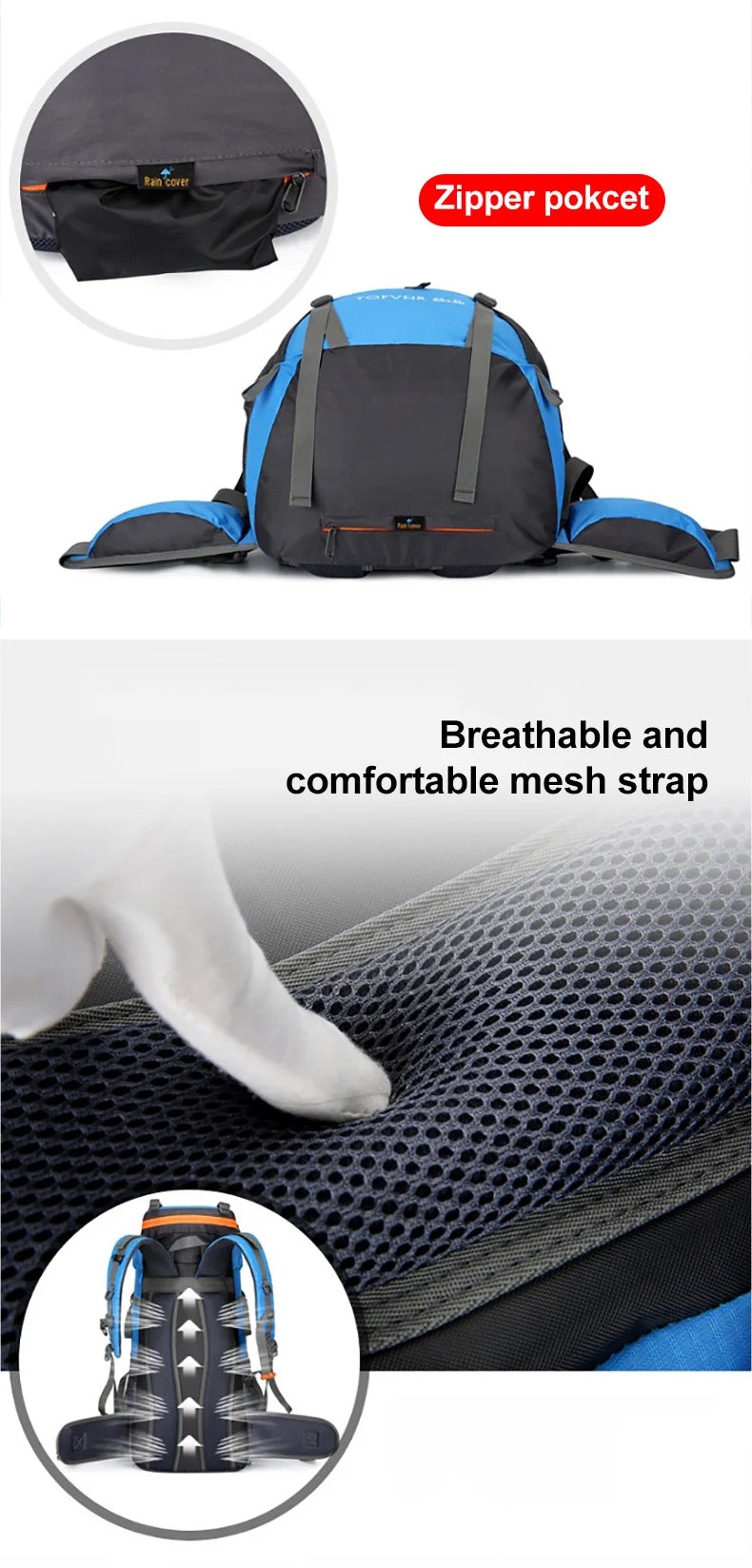 70L Camping Backpack Men's Travel Bag Climbing Rucksack