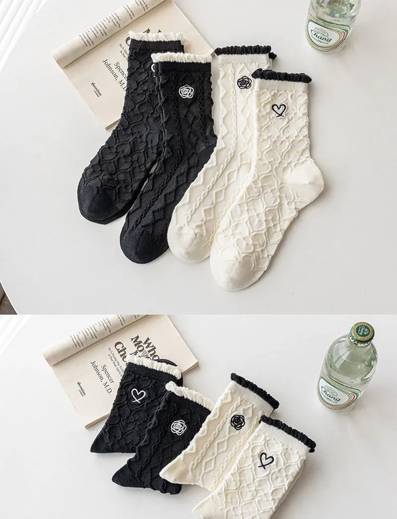 Women's Retro Embroidered Heart or Flower Socks, image 7 of 15
