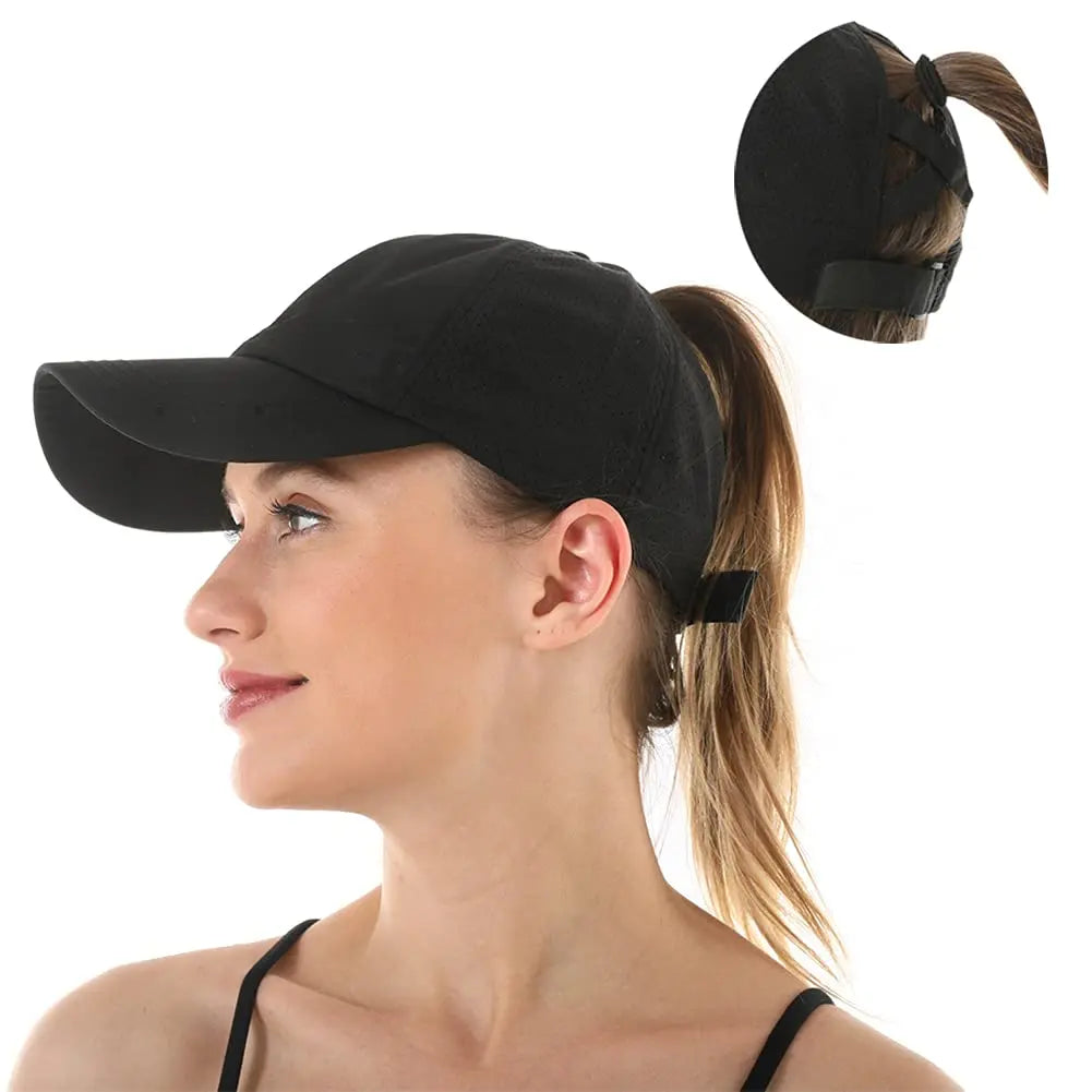 Quick Dry Ponytail Baseball Caps Women Criss Cross