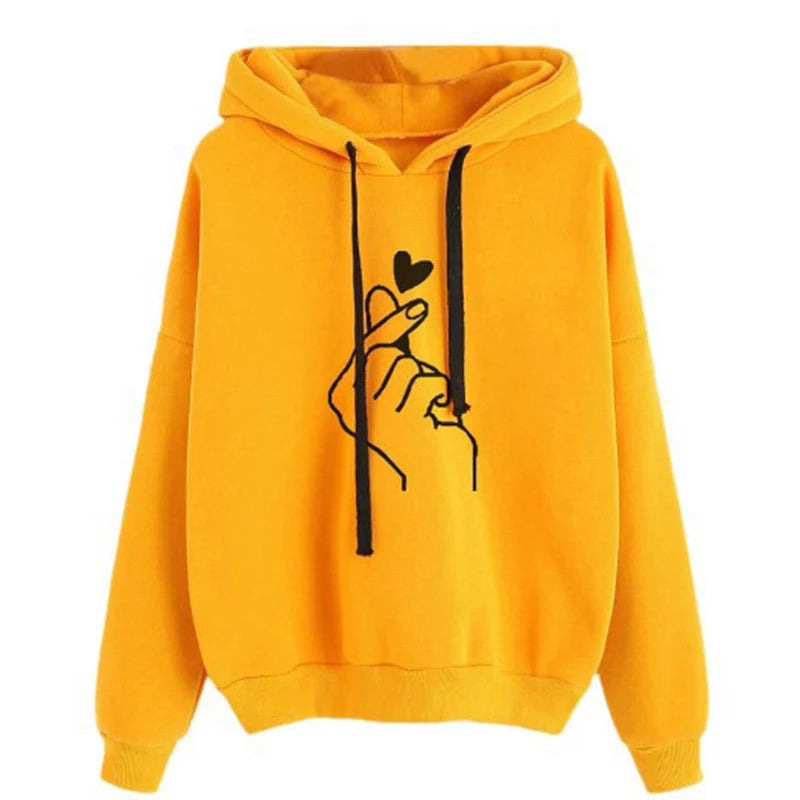 Autumn Fleece Hoodie Solid Color Finger Heart Hooded