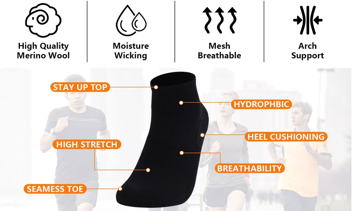 65% Merino Wool Ankle Socks Men Women Merino