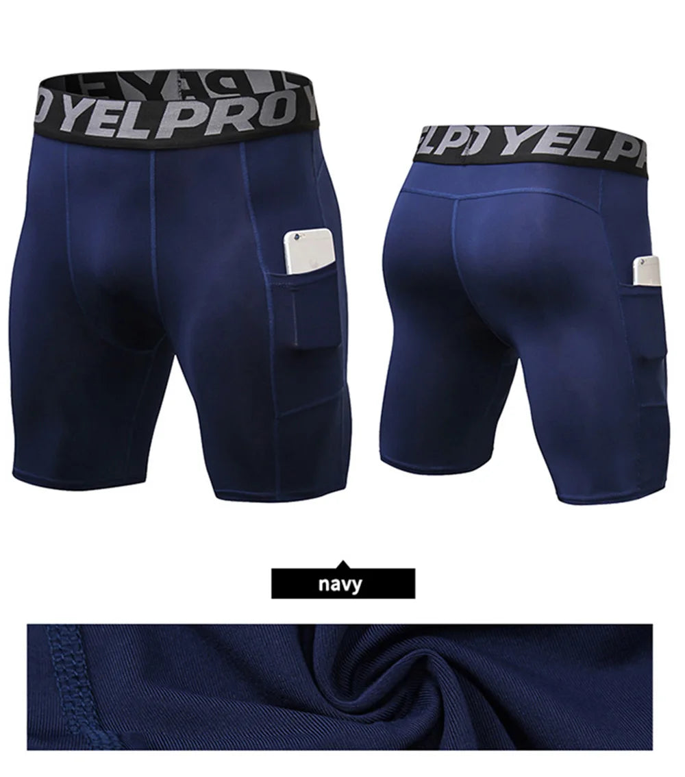 Sports Shorts Men Compression Running Shorts Pocket Quick