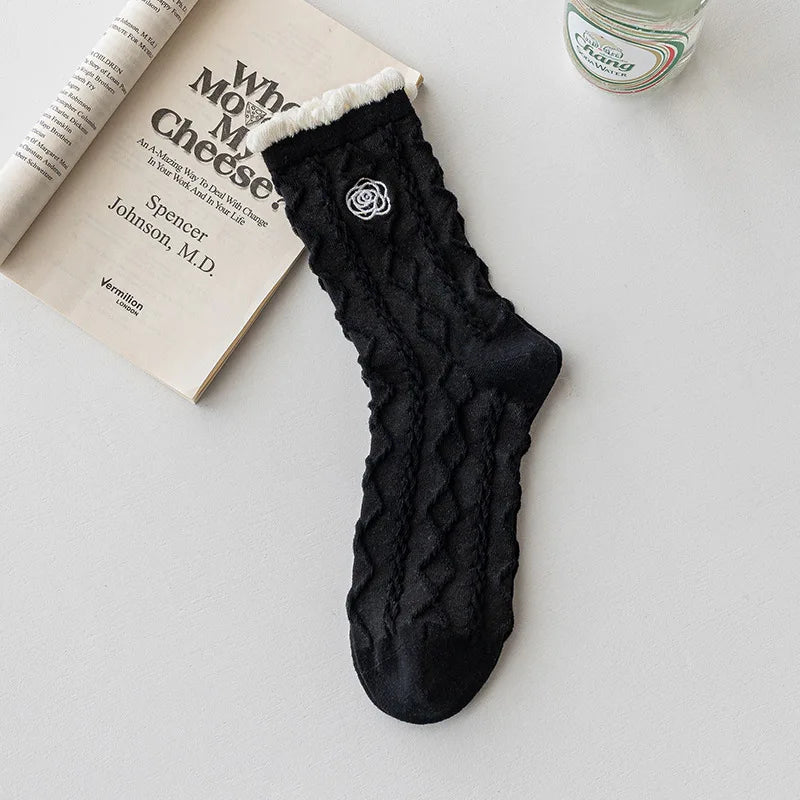 Women's Retro Embroidered Heart or Flower Socks