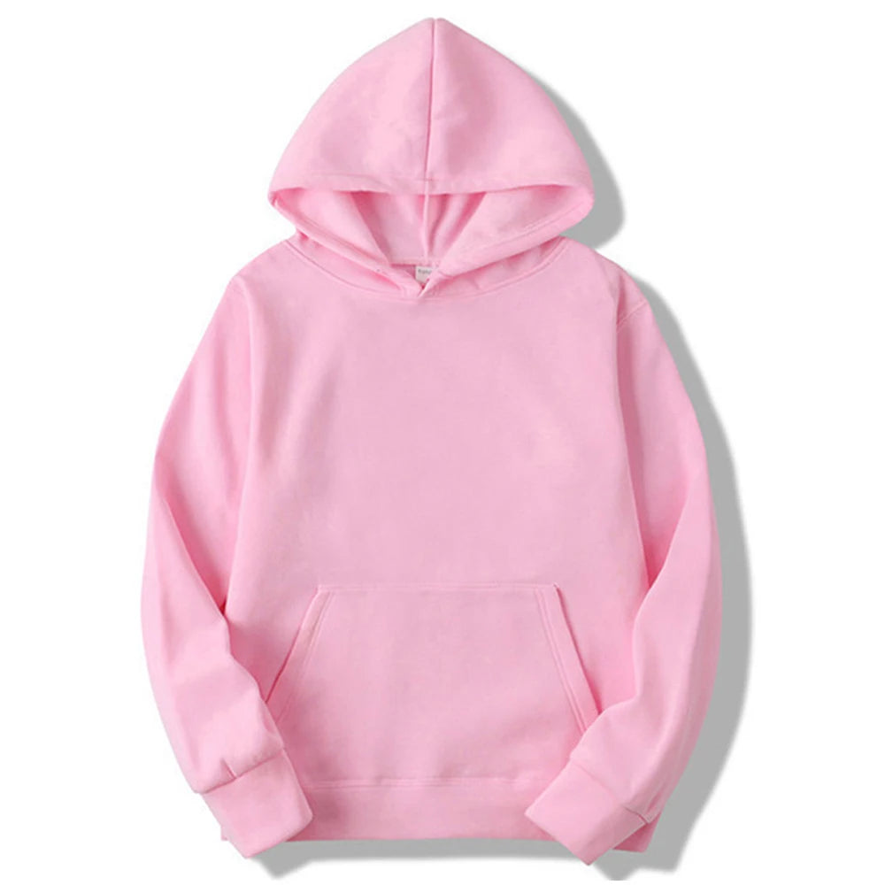 Men's Plain Fleece-Lined Pullover Hoodie