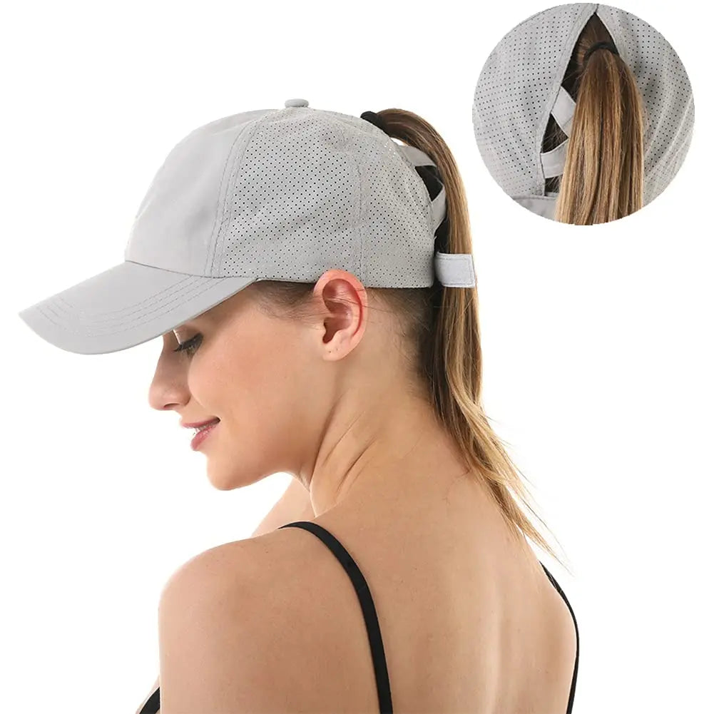 Quick Dry Ponytail Baseball Caps Women Criss Cross
