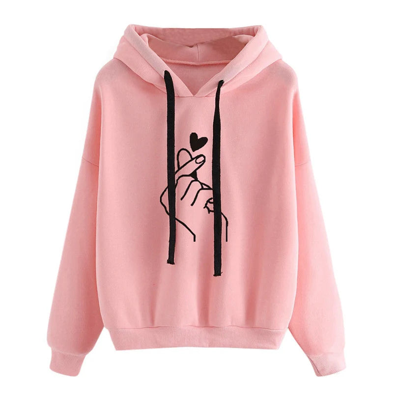 Autumn Fleece Hoodie Solid Color Finger Heart Hooded