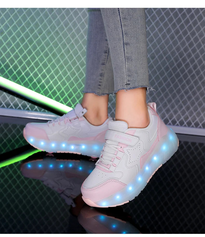 Kids' USB-Charging LED Light-Up Roller Shoes