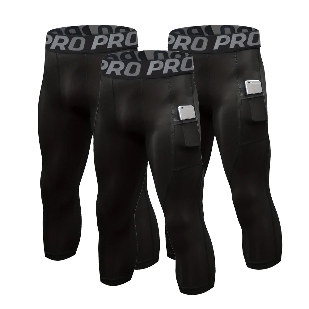 3/4 Compression Pants Men Quick Drying Gym Mens