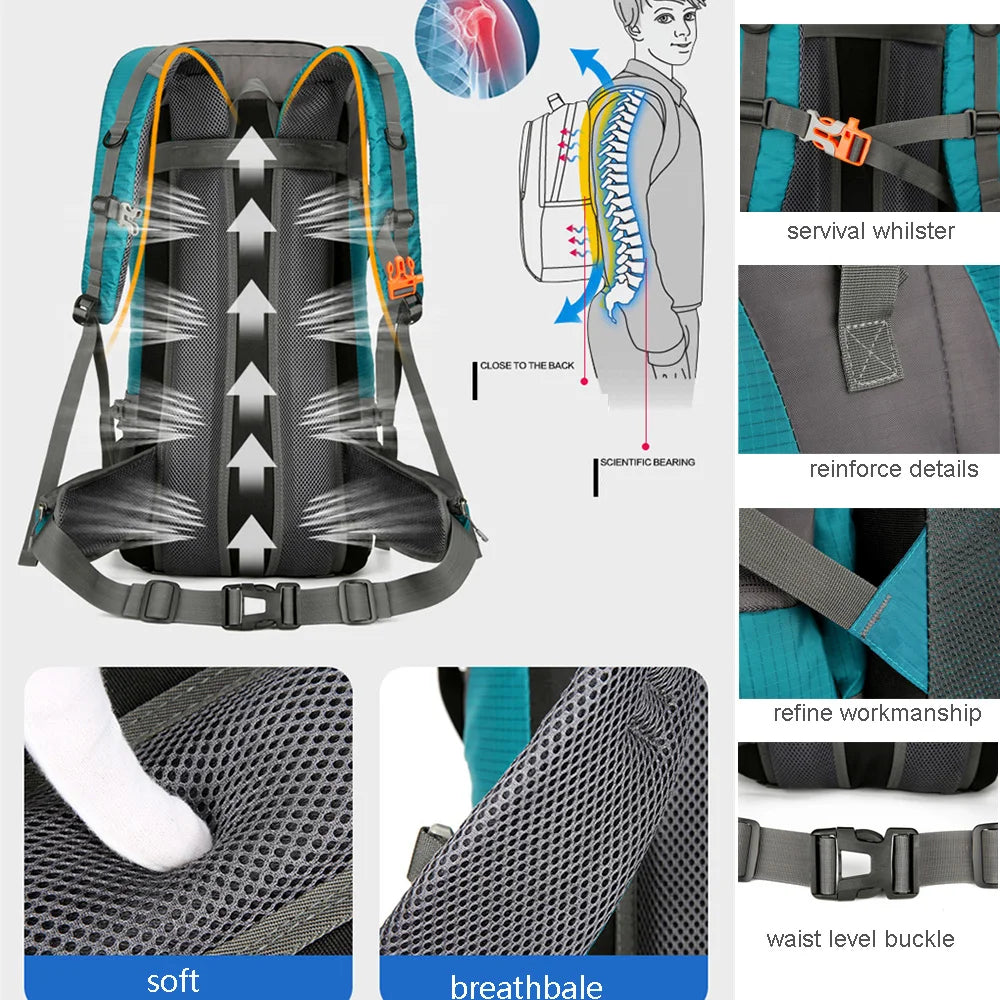 70L Nylon Camping Backpack Travel Bag Rain Cover