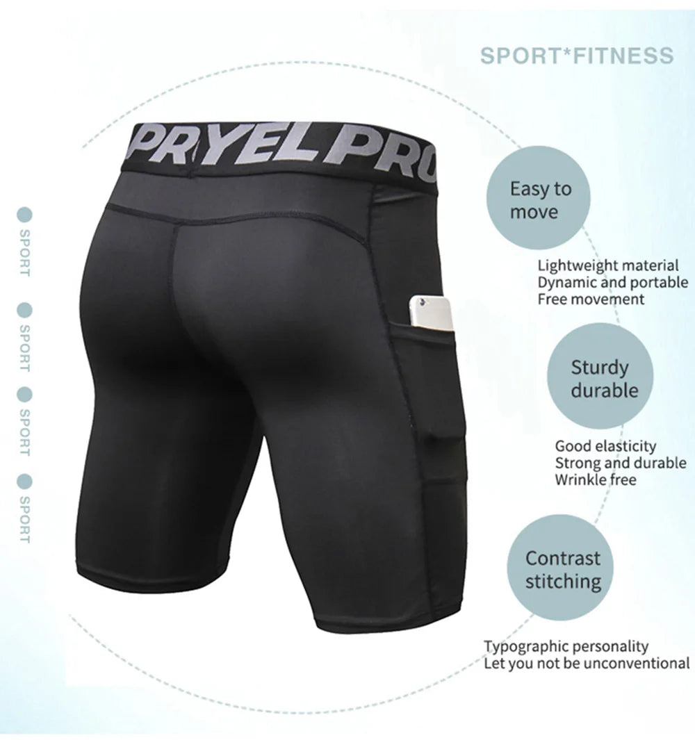 Sports Shorts Men Compression Running Shorts Pocket Quick