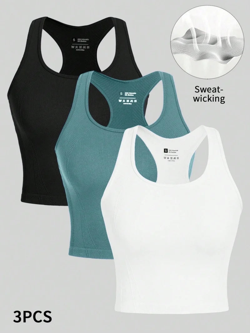 3 Piece Yoga Vest Women Gym Sports Racerback