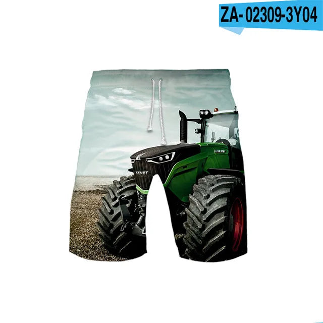 Kids' Tractor and Truck Print Board Shorts