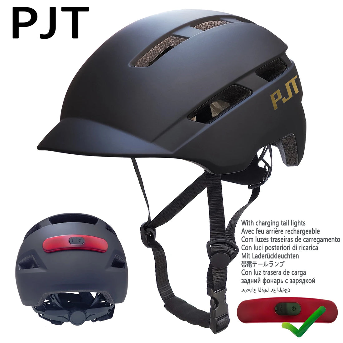 PJT In-Mould Bike Helmet with USB Rear Light