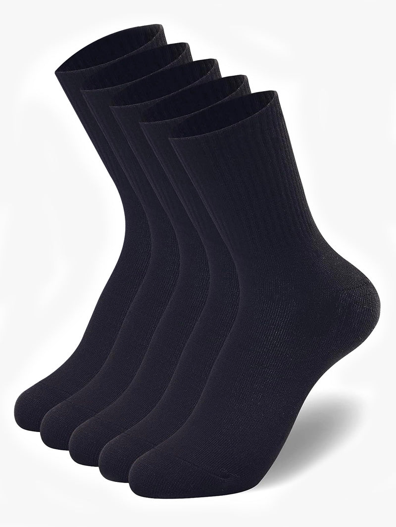 5 Pairs Men Crew Socks Black White Middle