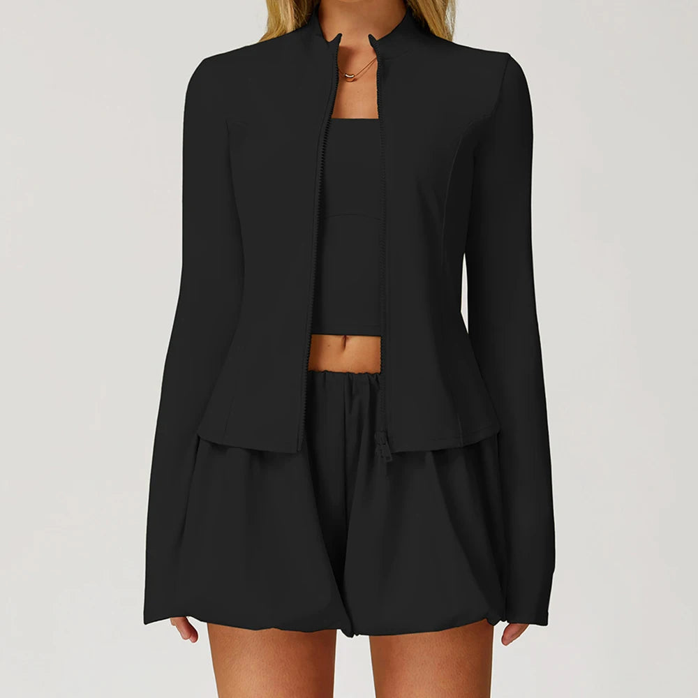 Zipper Jacket Women Yoga T-shirts Solid Sports Top