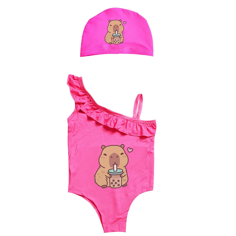 Girls' Capybara Print One-Piece Swimsuit, image 11 of 14