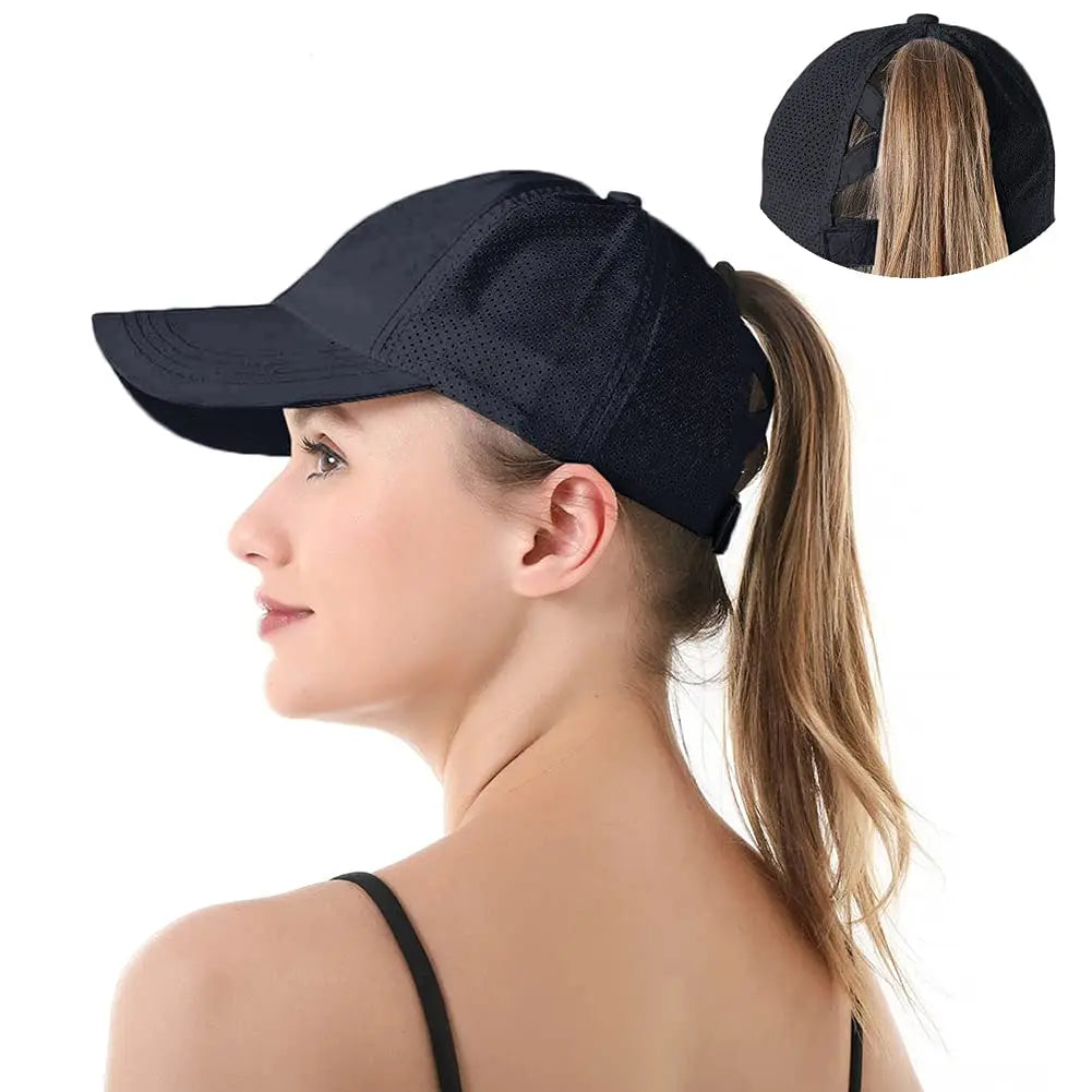 Quick Dry Ponytail Baseball Caps Women Criss Cross