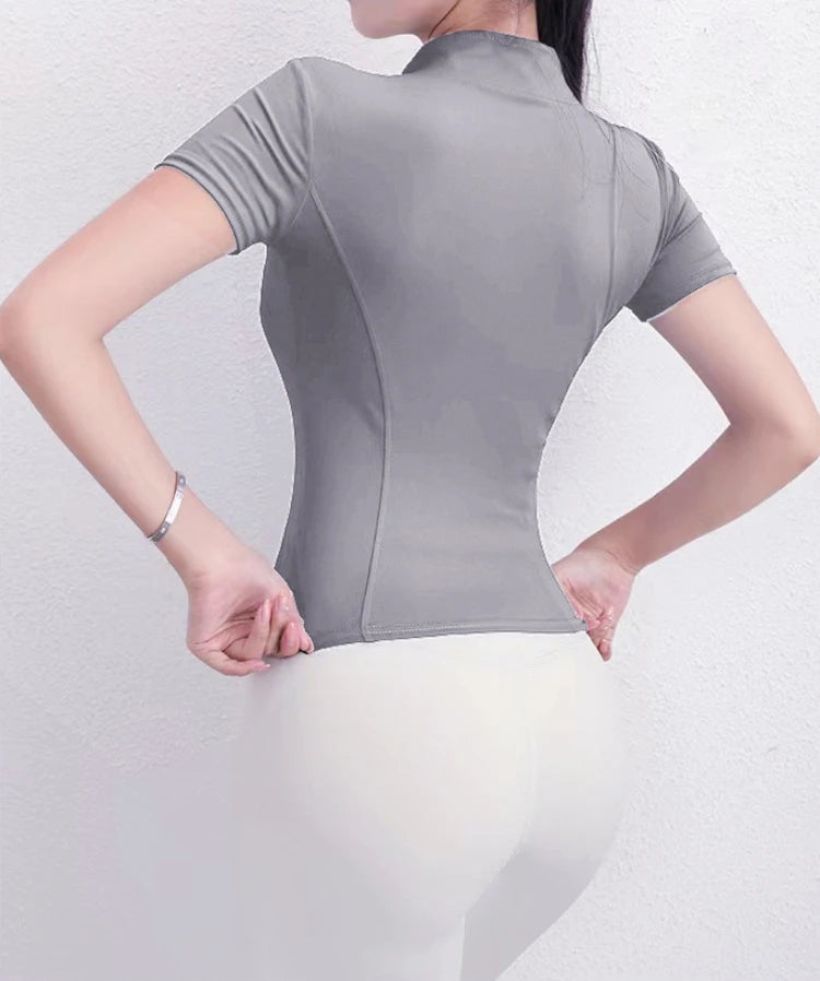 Sportswear Quick Drying Sexy Zipper Short Sleeve Women's